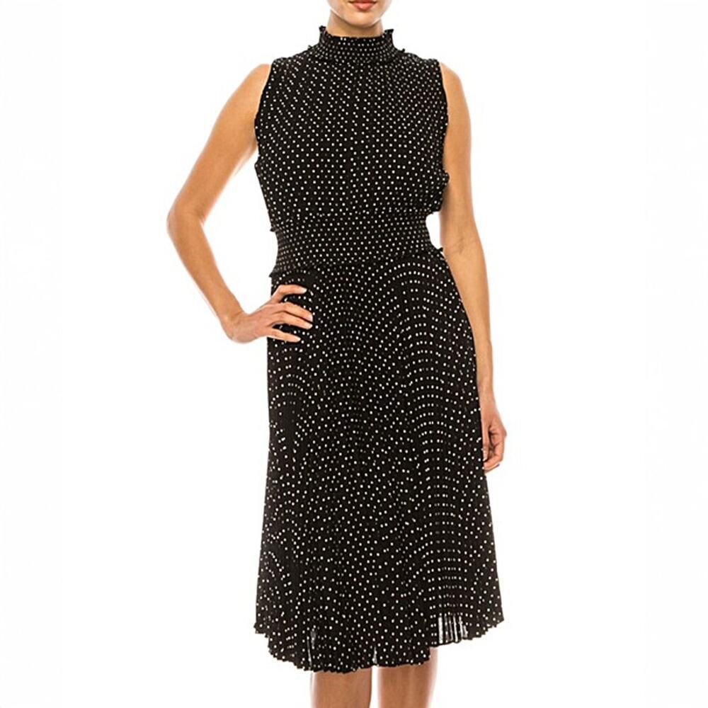 Nanette Lepore Black Polka Dot Smocked Midi Dress Size 2